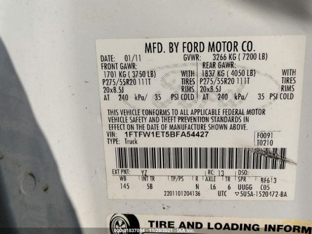 Photo 8 VIN: 1FTFW1ET5BFA54427 - FORD F-150 