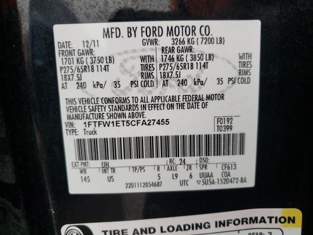 Photo 9 VIN: 1FTFW1ET5CFA27455 - FORD F150 SUPER 