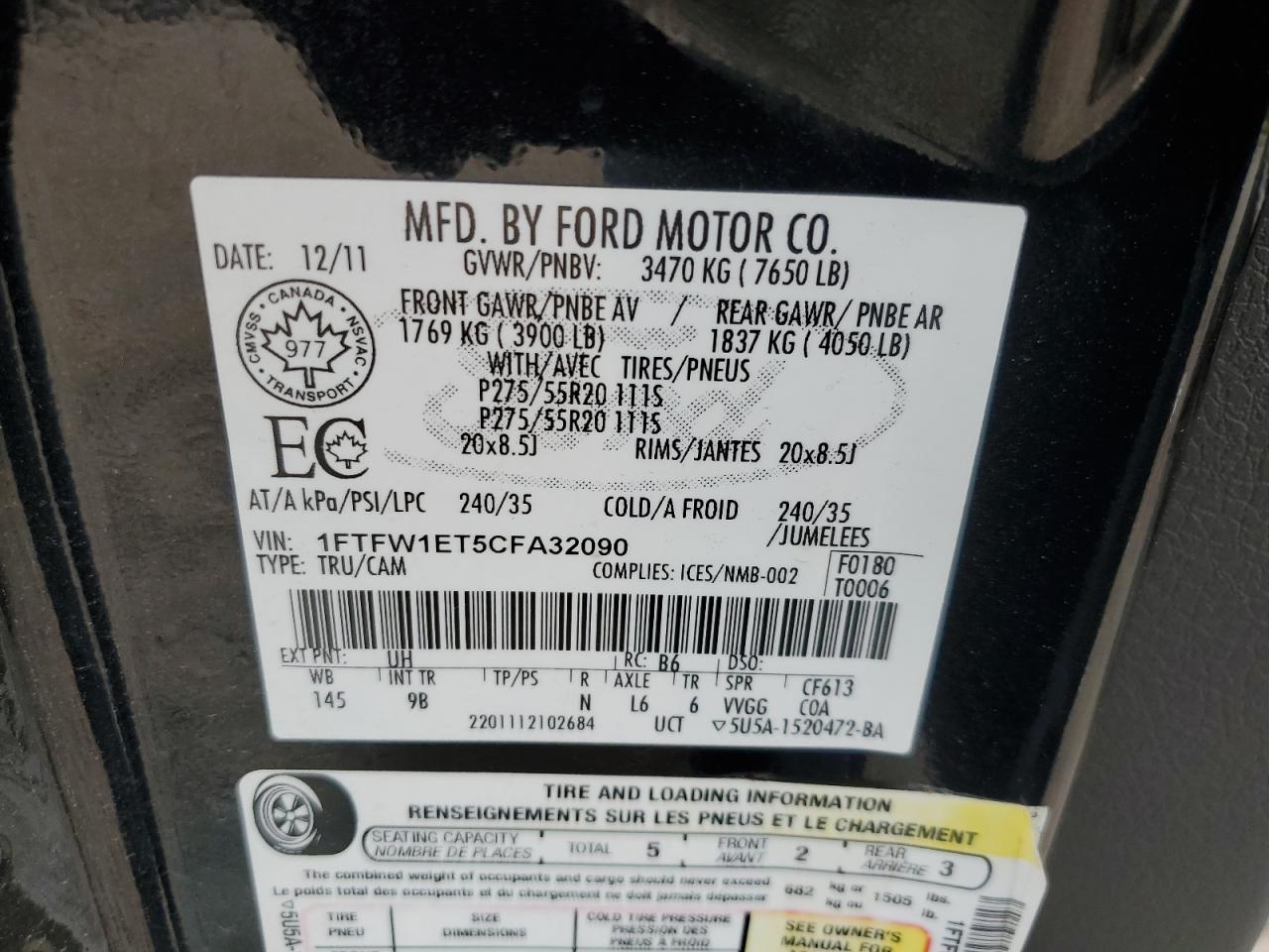 Photo 11 VIN: 1FTFW1ET5CFA32090 - FORD F-150 