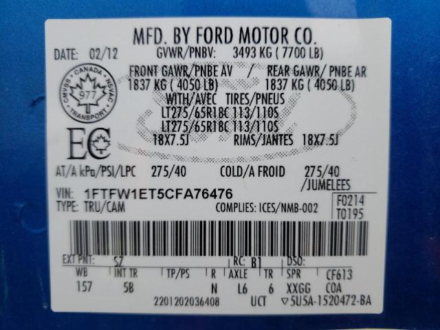 Photo 9 VIN: 1FTFW1ET5CFA76476 - FORD F150 SUPER 