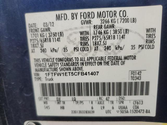 Photo 11 VIN: 1FTFW1ET5CFB41407 - FORD F150 SUPER 