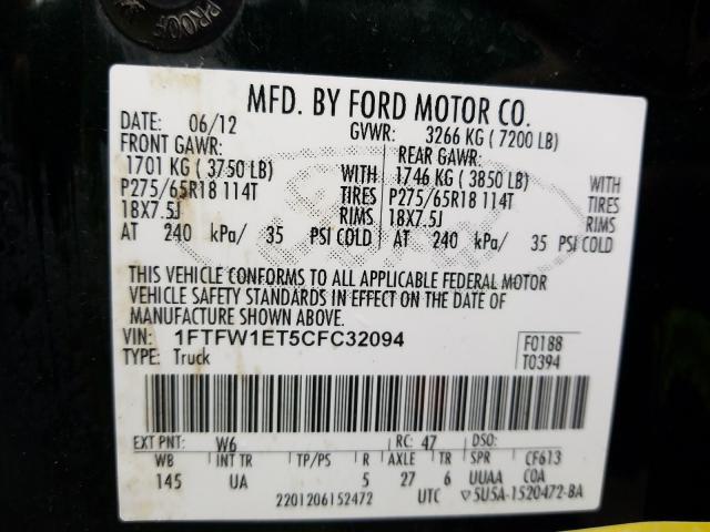 Photo 9 VIN: 1FTFW1ET5CFC32094 - FORD F150 SUPER 