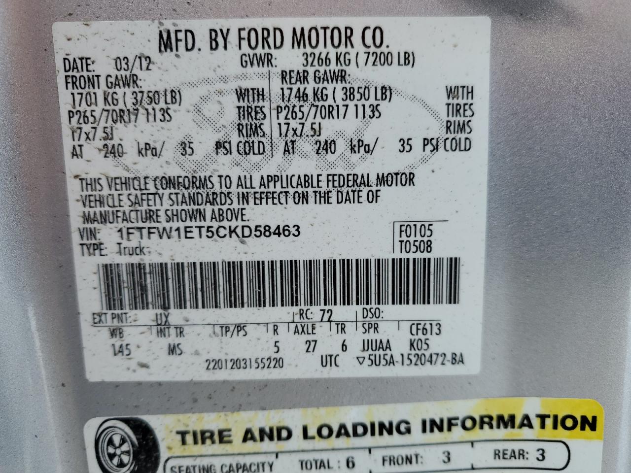 Photo 11 VIN: 1FTFW1ET5CKD58463 - FORD F-150 