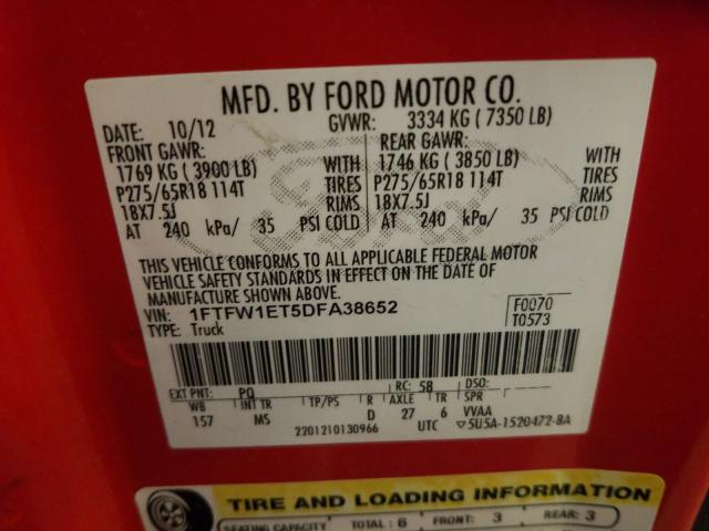 Photo 9 VIN: 1FTFW1ET5DFA38652 - FORD F150 SUPER 