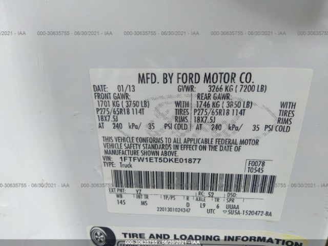 Photo 8 VIN: 1FTFW1ET5DKE01877 - FORD F-150 