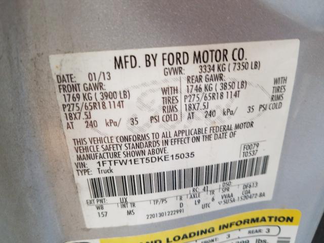 Photo 9 VIN: 1FTFW1ET5DKE15035 - FORD F150 SUPER 