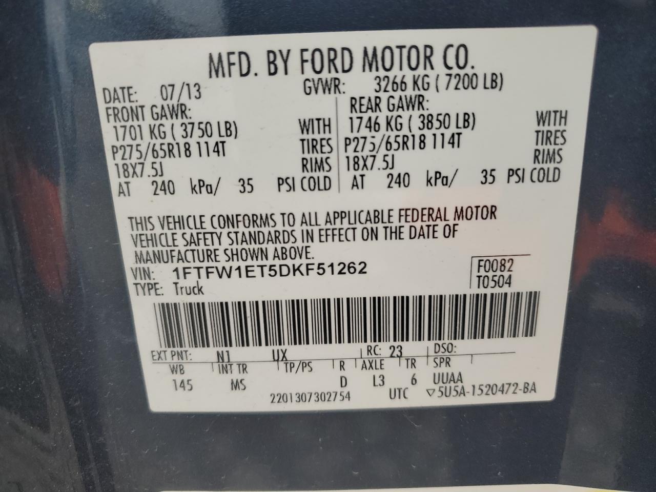 Photo 11 VIN: 1FTFW1ET5DKF51262 - FORD F-150 