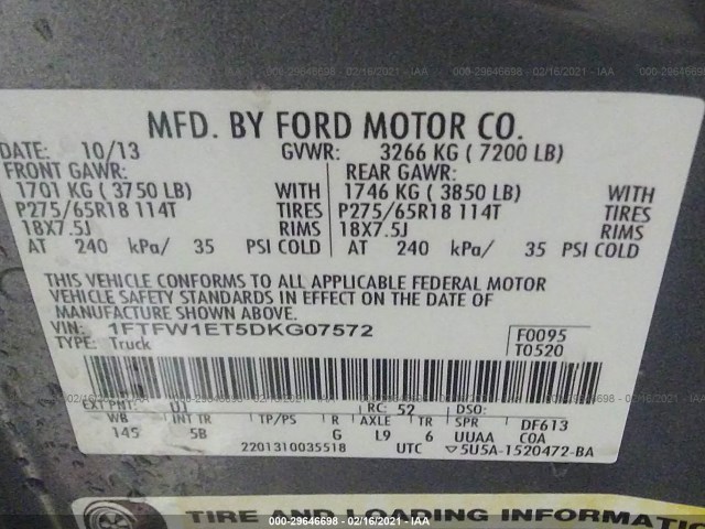 Photo 8 VIN: 1FTFW1ET5DKG07572 - FORD F-150 