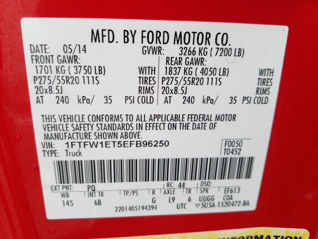 Photo 9 VIN: 1FTFW1ET5EFB96250 - FORD F150 SUPER 