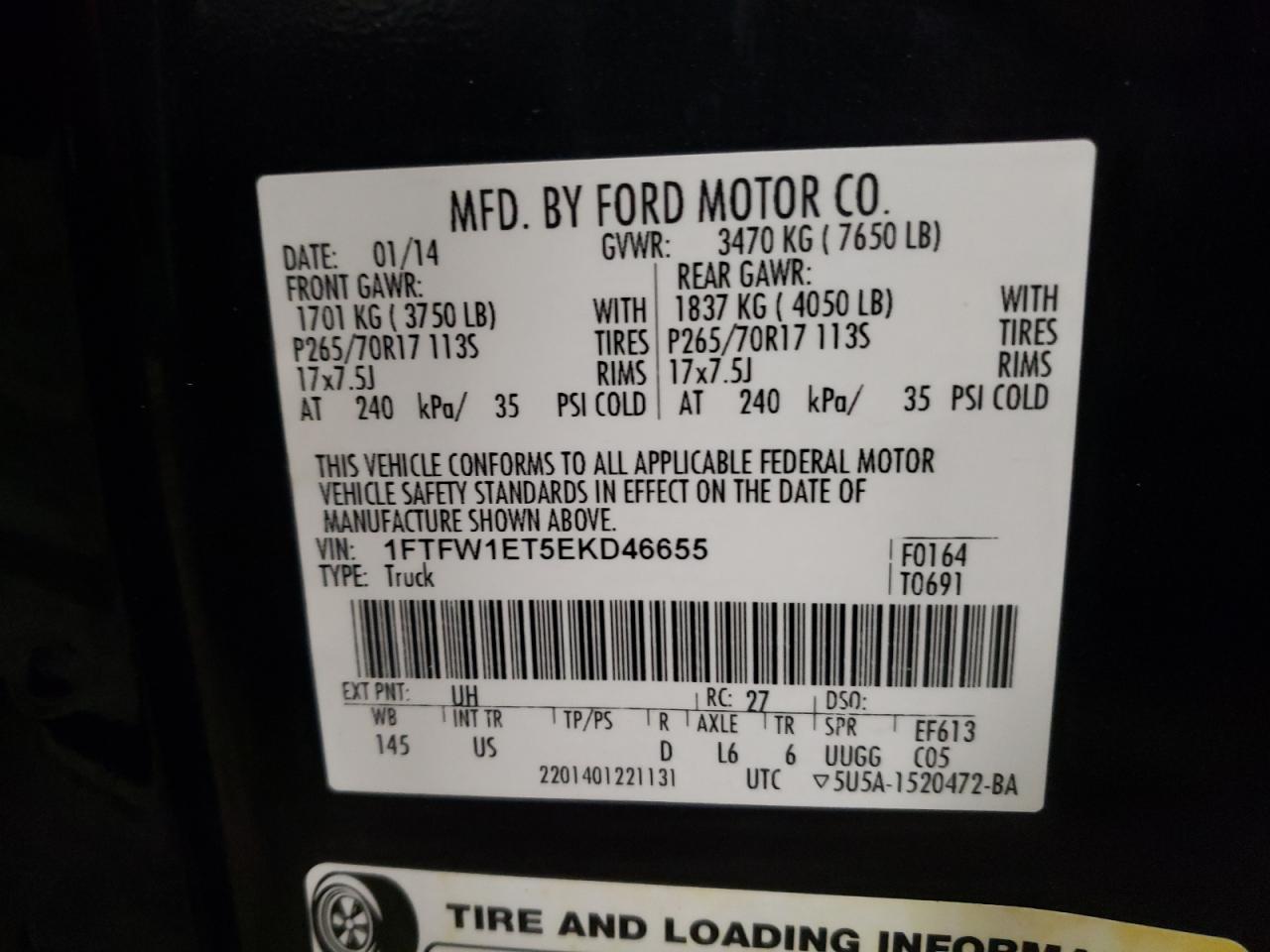 Photo 11 VIN: 1FTFW1ET5EKD46655 - FORD F-150 