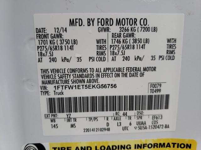 Photo 9 VIN: 1FTFW1ET5EKG56756 - FORD F150 SUPER 