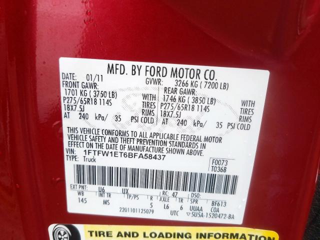 Photo 9 VIN: 1FTFW1ET6BFA58437 - FORD F150 SUPER 