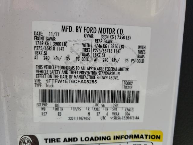 Photo 9 VIN: 1FTFW1ET6CFA05285 - FORD F150 SUPER 