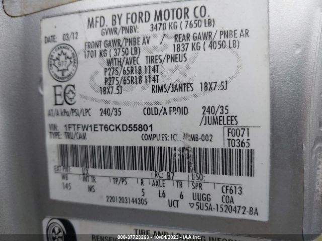 Photo 8 VIN: 1FTFW1ET6CKD55801 - FORD F-150 