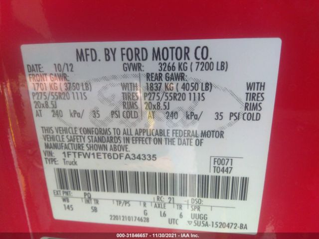 Photo 8 VIN: 1FTFW1ET6DFA34335 - FORD F-150 