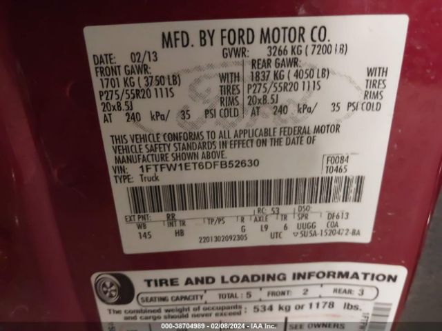 Photo 8 VIN: 1FTFW1ET6DFB52630 - FORD F-150 