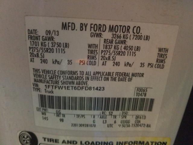 Photo 9 VIN: 1FTFW1ET6DFD81423 - FORD F150 SUPER 