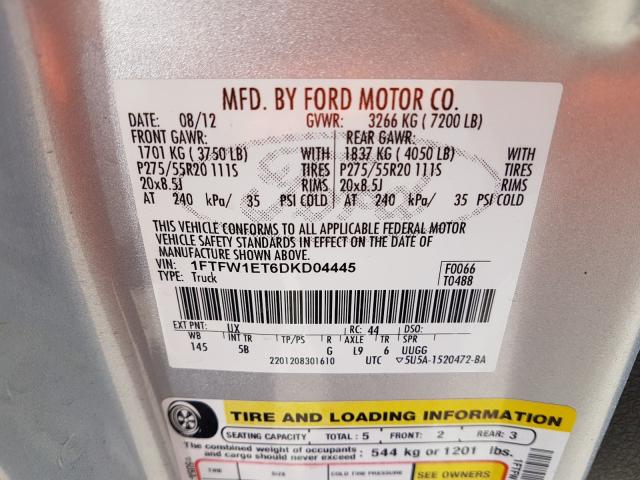 Photo 9 VIN: 1FTFW1ET6DKD04445 - FORD F150 SUPER 