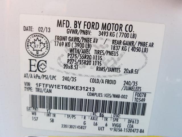 Photo 9 VIN: 1FTFW1ET6DKE31213 - FORD F150 SUPER 