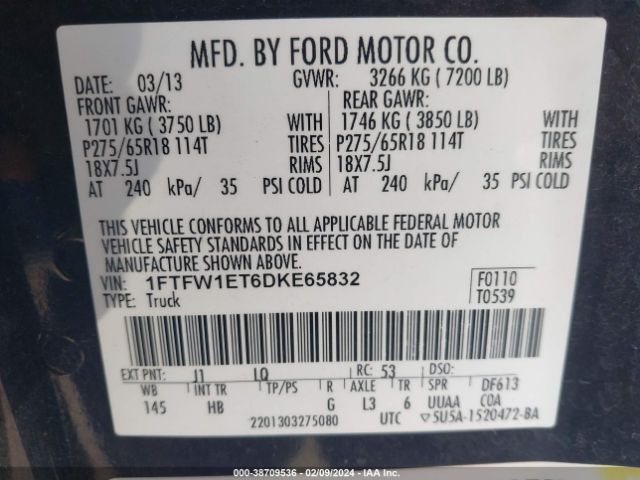 Photo 8 VIN: 1FTFW1ET6DKE65832 - FORD F-150 