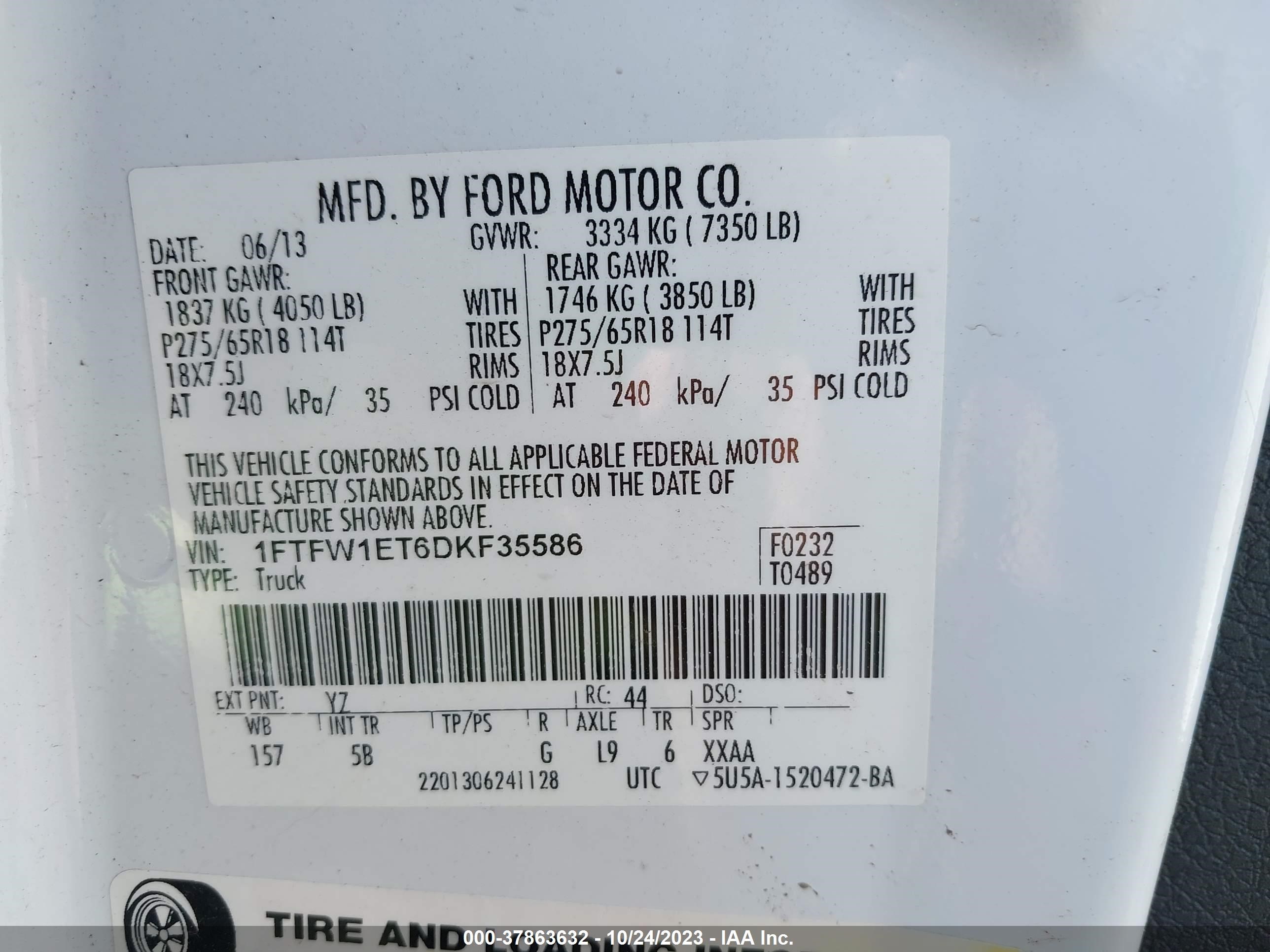 Photo 8 VIN: 1FTFW1ET6DKF35586 - FORD F-150 