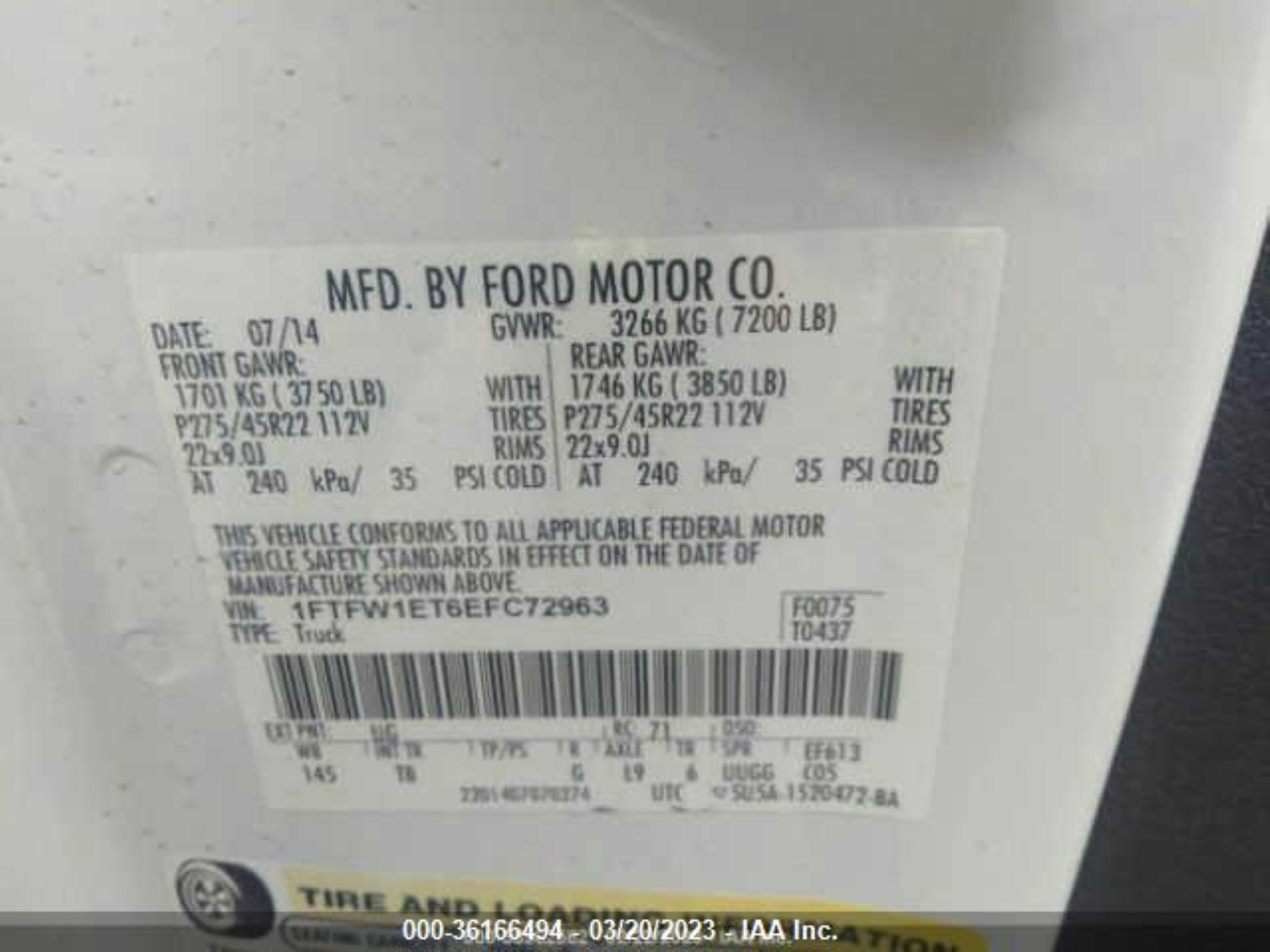 Photo 8 VIN: 1FTFW1ET6EFC72963 - FORD F-150 