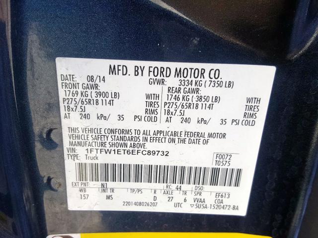 Photo 9 VIN: 1FTFW1ET6EFC89732 - FORD F150 SUPER 