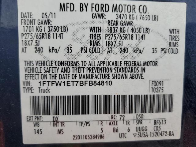 Photo 9 VIN: 1FTFW1ET7BFB84810 - FORD F150 SUPER 