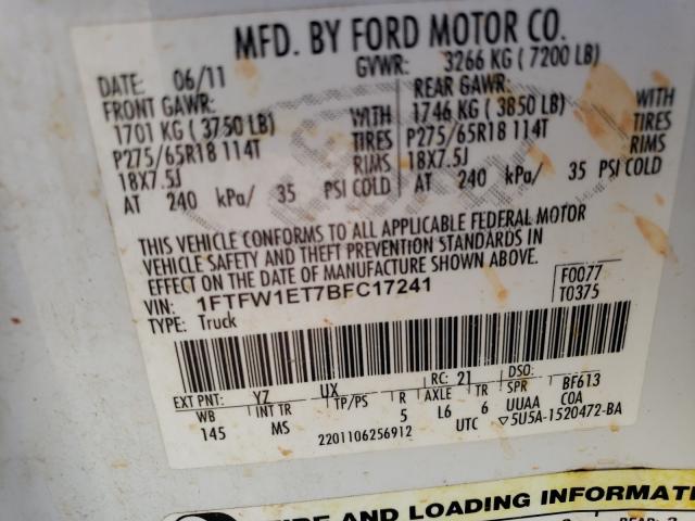 Photo 9 VIN: 1FTFW1ET7BFC17241 - FORD F150 SUPER 