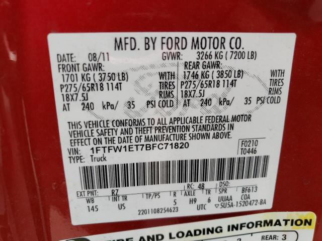 Photo 11 VIN: 1FTFW1ET7BFC71820 - FORD F150 SUPER 