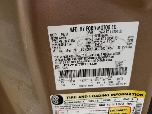 Photo 9 VIN: 1FTFW1ET7BFD01236 - FORD F150 SUPER 