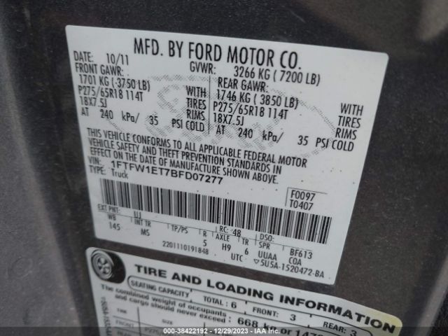 Photo 8 VIN: 1FTFW1ET7BFD07277 - FORD F-150 