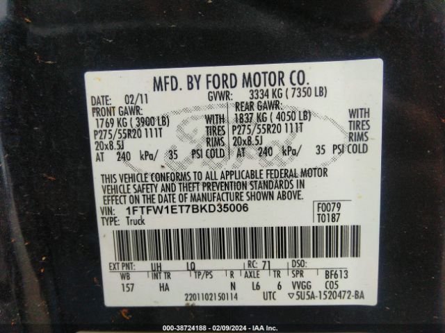 Photo 8 VIN: 1FTFW1ET7BKD35006 - FORD F-150 