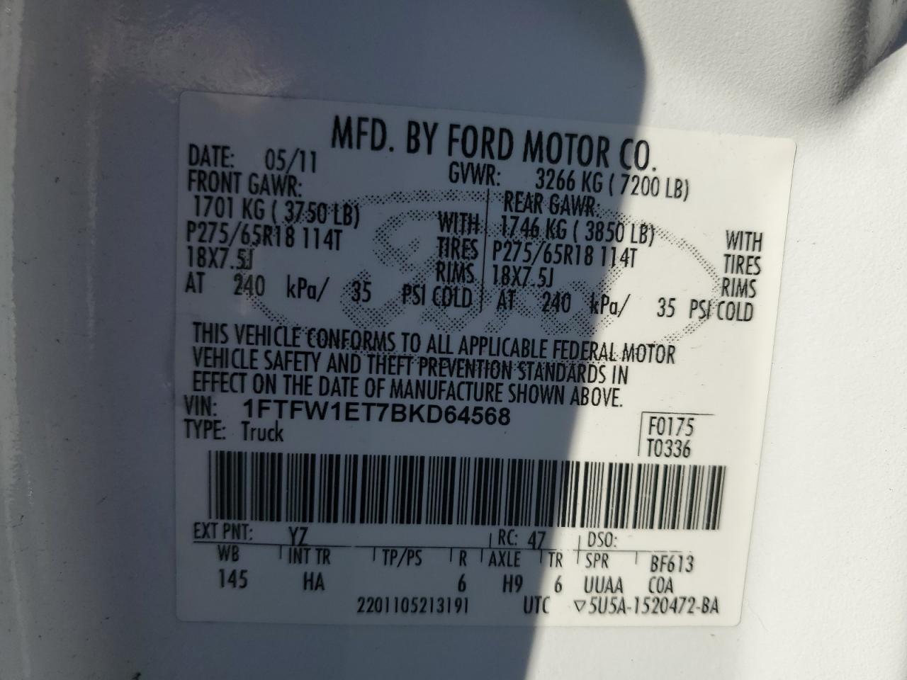 Photo 11 VIN: 1FTFW1ET7BKD64568 - FORD F-150 