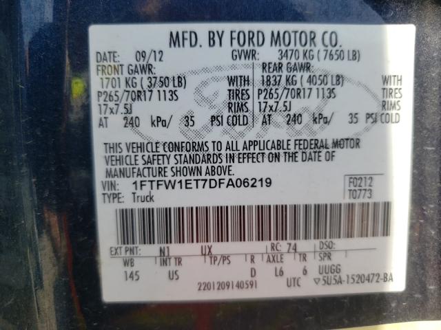 Photo 9 VIN: 1FTFW1ET7DFA06219 - FORD F-150 