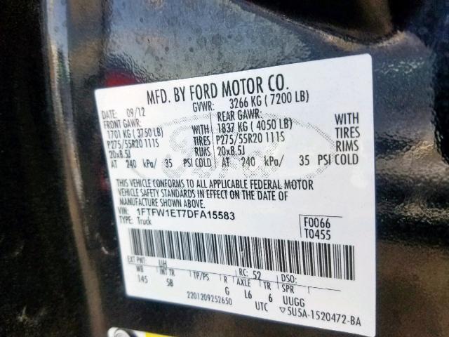 Photo 9 VIN: 1FTFW1ET7DFA15583 - FORD F150 SUPER 