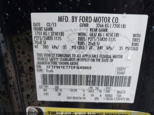 Photo 8 VIN: 1FTFW1ET7DFB49865 - FORD F-150 