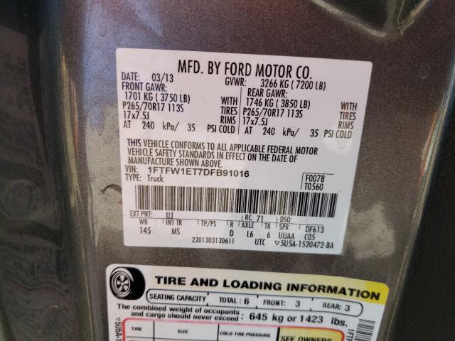 Photo 9 VIN: 1FTFW1ET7DFB91016 - FORD F150 SUPER 