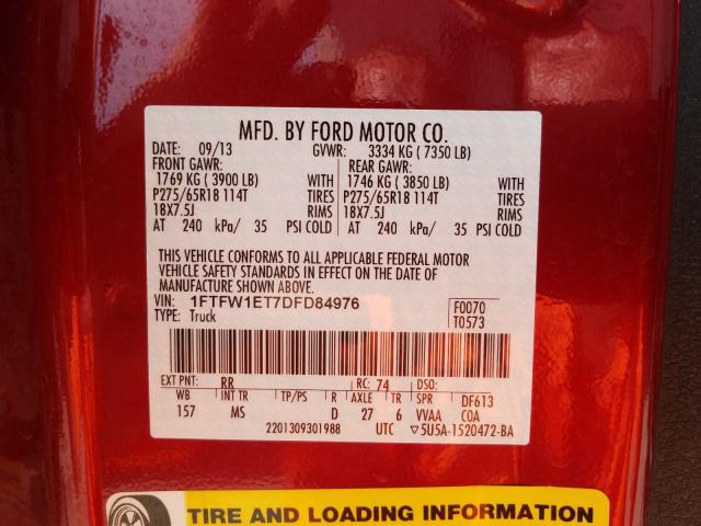 Photo 9 VIN: 1FTFW1ET7DFD84976 - FORD F150 SUPER 