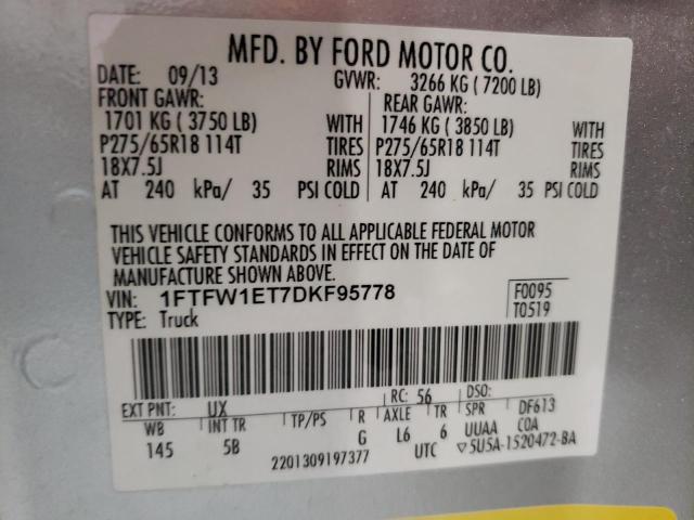 Photo 9 VIN: 1FTFW1ET7DKF95778 - FORD F150 SUPER 