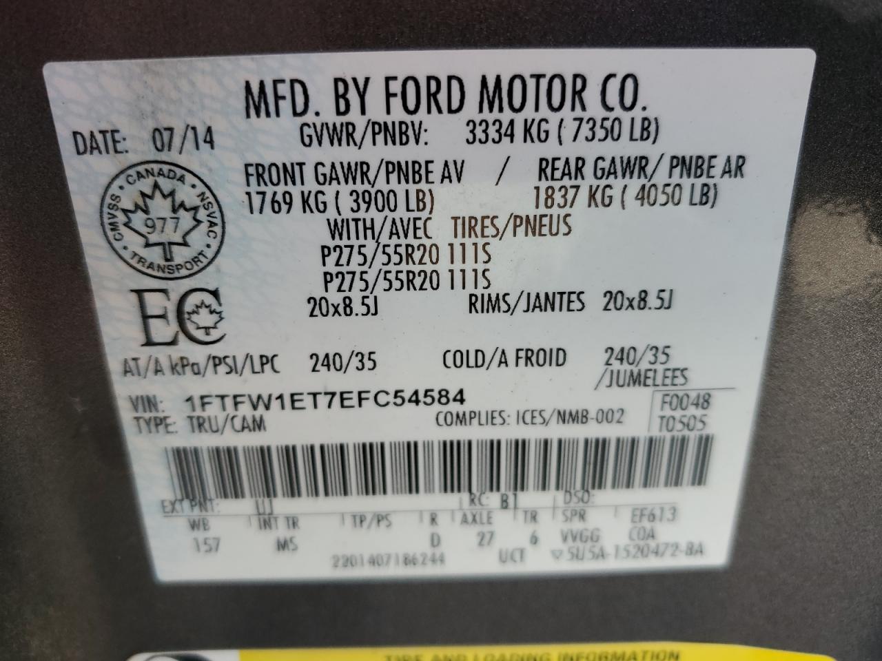 Photo 11 VIN: 1FTFW1ET7EFC54584 - FORD F-150 