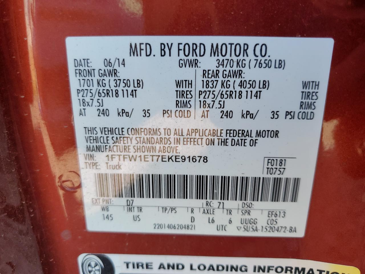 Photo 11 VIN: 1FTFW1ET7EKE91678 - FORD F-150 