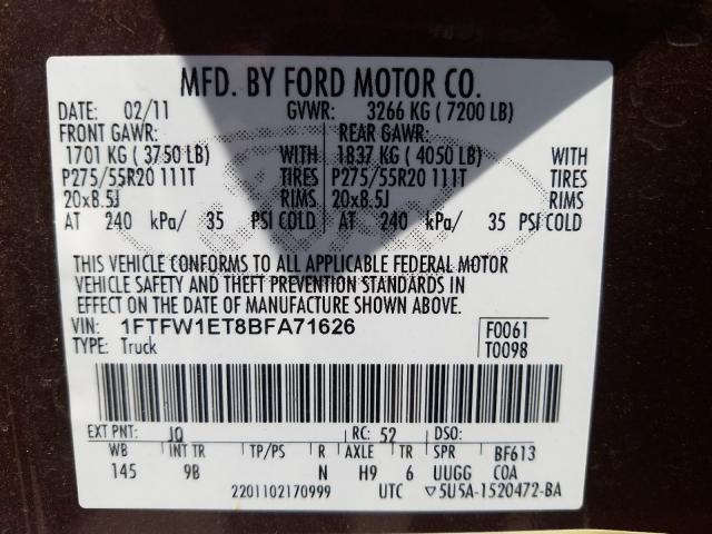 Photo 9 VIN: 1FTFW1ET8BFA71626 - FORD F150 SUPER 