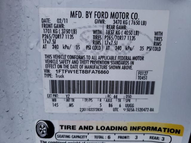 Photo 9 VIN: 1FTFW1ET8BFA76860 - FORD F150 SUPER 