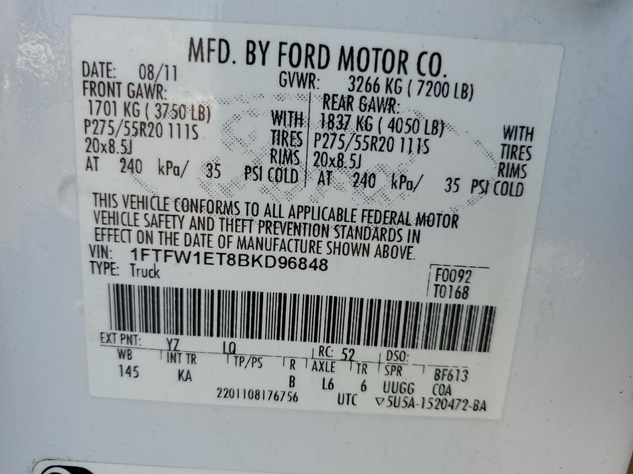 Photo 11 VIN: 1FTFW1ET8BKD96848 - FORD F-150 