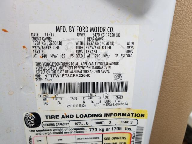 Photo 9 VIN: 1FTFW1ET8CFA22640 - FORD F150 SUPER 