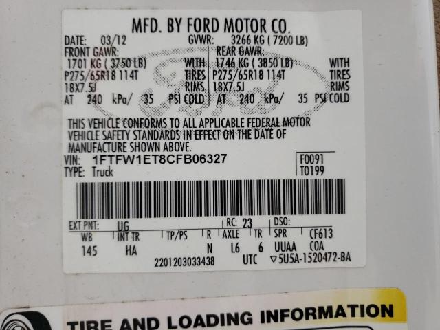 Photo 9 VIN: 1FTFW1ET8CFB06327 - FORD F150 SUPER 