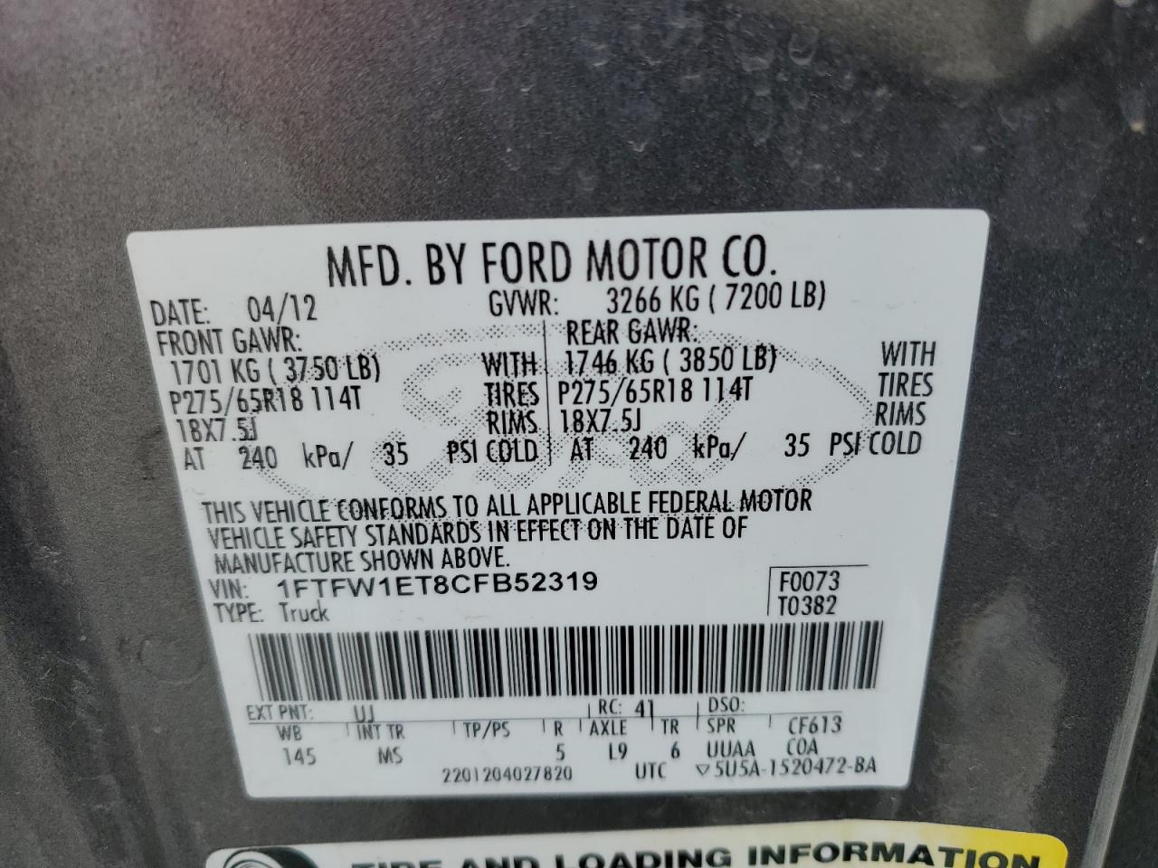 Photo 11 VIN: 1FTFW1ET8CFB52319 - FORD F-150 