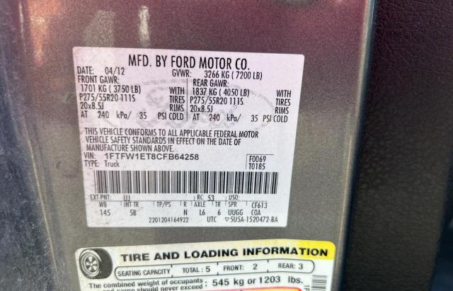 Photo 9 VIN: 1FTFW1ET8CFB64258 - FORD F150 SUPER 