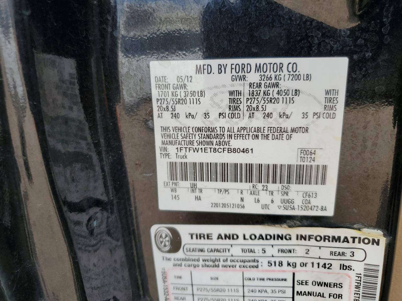 Photo 11 VIN: 1FTFW1ET8CFB80461 - FORD F-150 